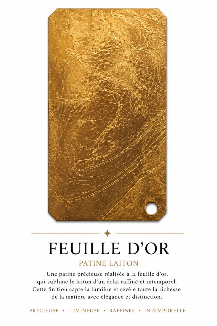 Échantillon de patine Feuille d'Or, patine laiton — Une finition précieuse à la feuille d'or, d'un éclat raffiné et intemporel.